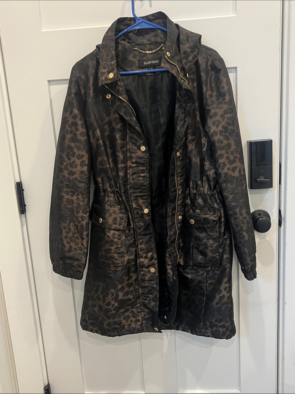 Ellen Tracy Brown Leopard-Print Rain Coat